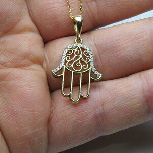 18k Gold Sterling Silver Protection hand Pendant &  Chain